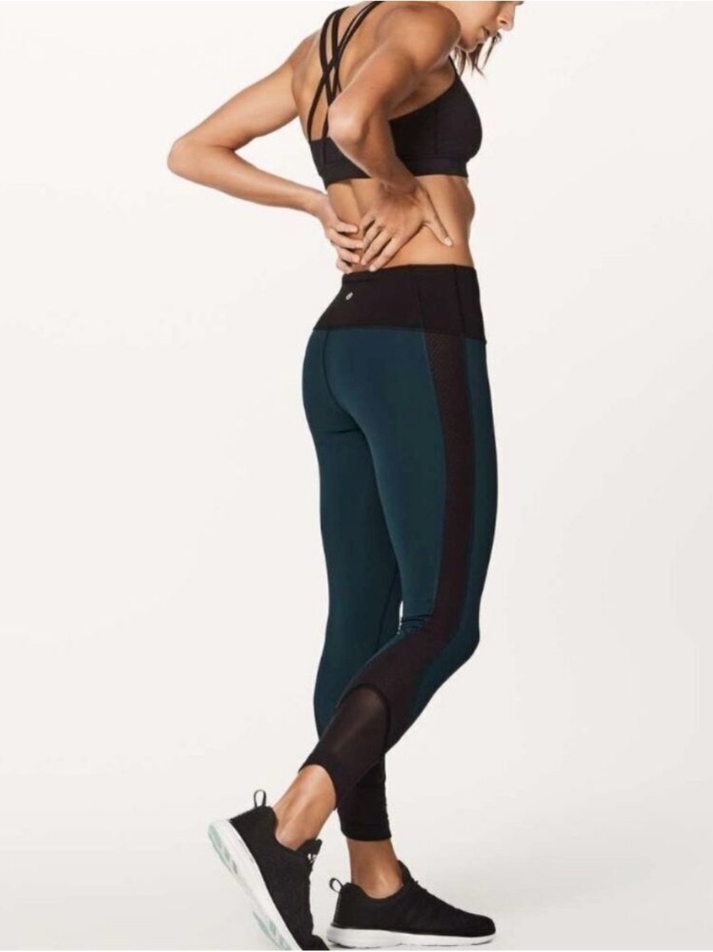 lululemon athletica Teal & Black High-Rise Mesh-Panel Leggings